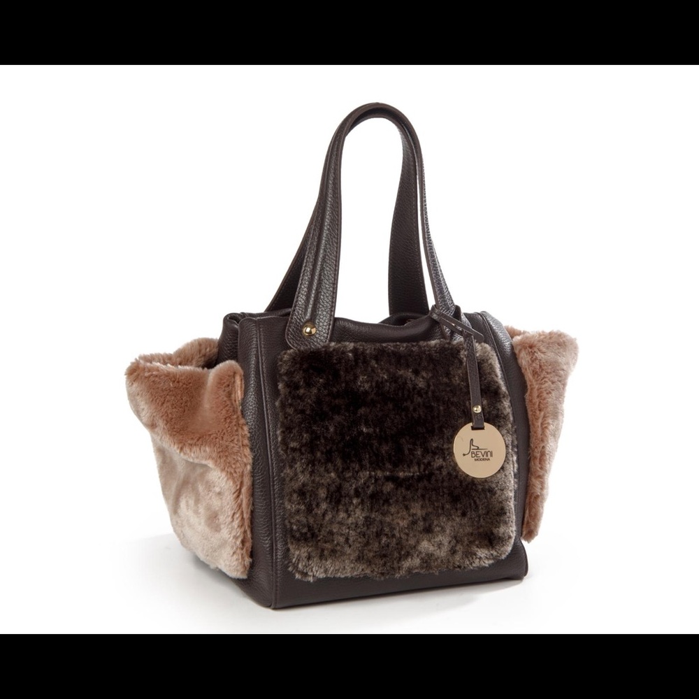 Bevini Modena leather and faux fur handbag